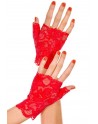 Gants rouges doigts ouverts dentelle florale - ML416RED