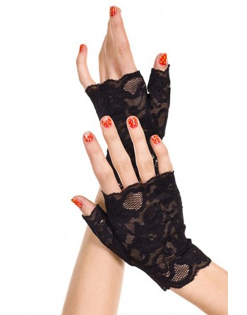Gants noirs doigts ouverts dentelle florale - ML416BLK