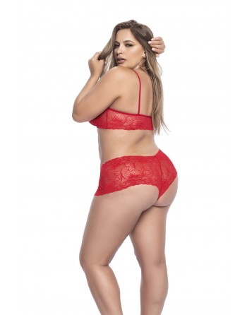 Ensemble lingerie, grande taille,  rouge top bustier et shorty dentelle   - MAL206XRED